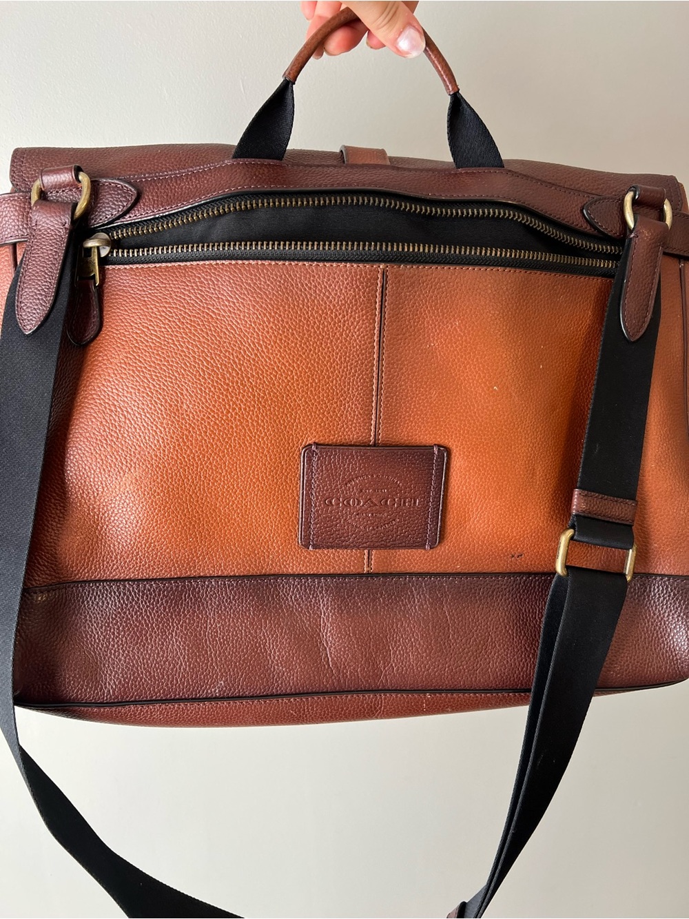 Coach Two-Tone Hudson Brown and Tan Leather Messenger Bag - Picture 6 of 6